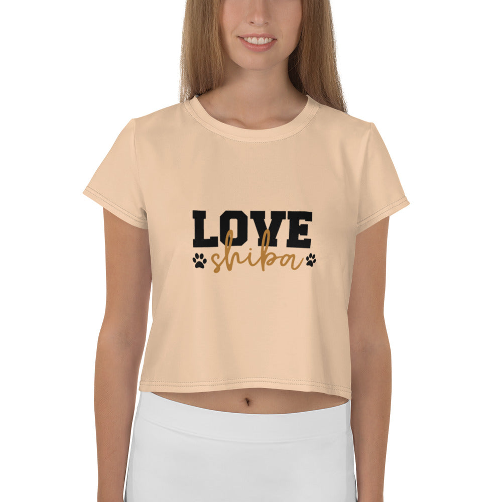 LOVE SHIBA - All-Over Print Crop Tee