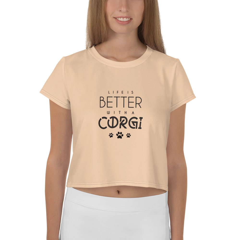 LIFE IS BETTER WITH A CORGI - All-Over Print Crop Tee