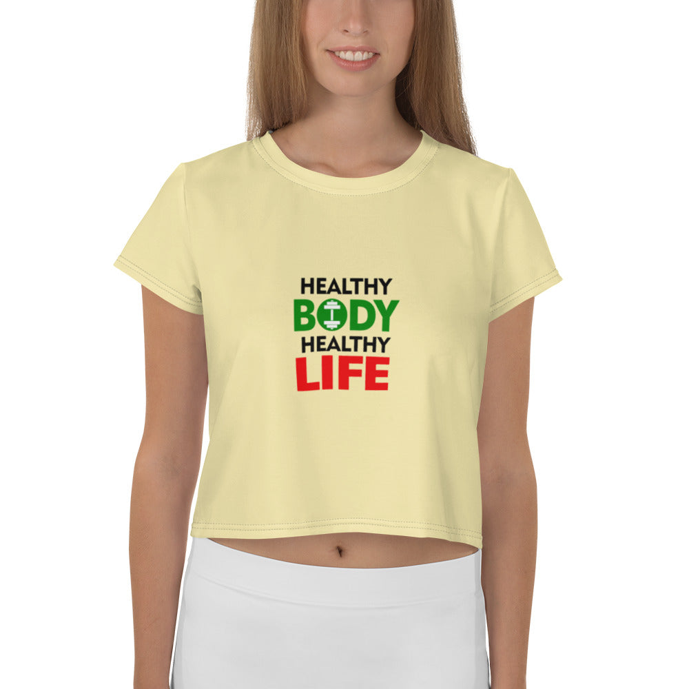 HEALTHY BODY HEALTHY LIFE - All-Over Print Crop Tee