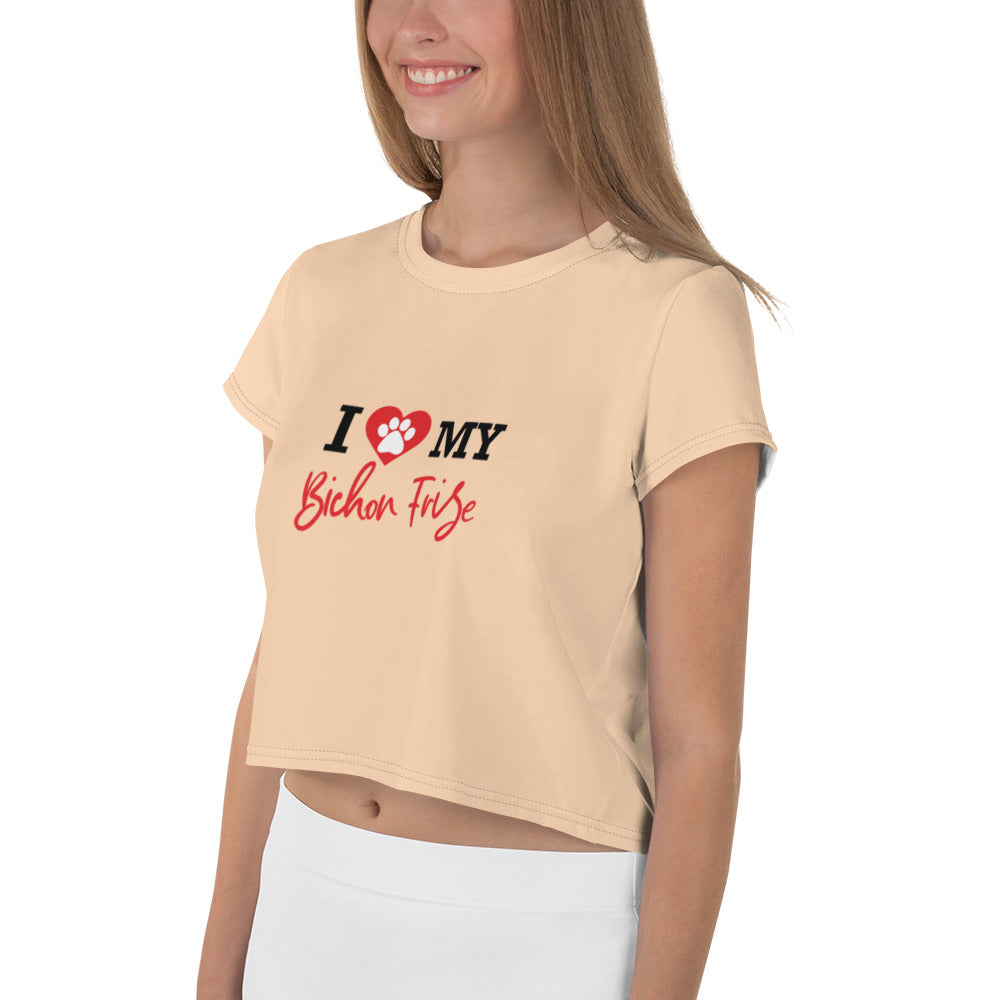 I LOVE MY BICHON FRISE - All-Over Print Crop Tee