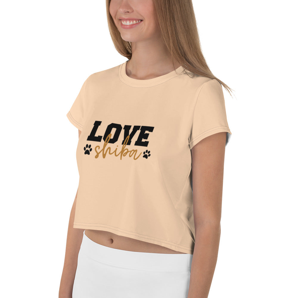 LOVE SHIBA - All-Over Print Crop Tee