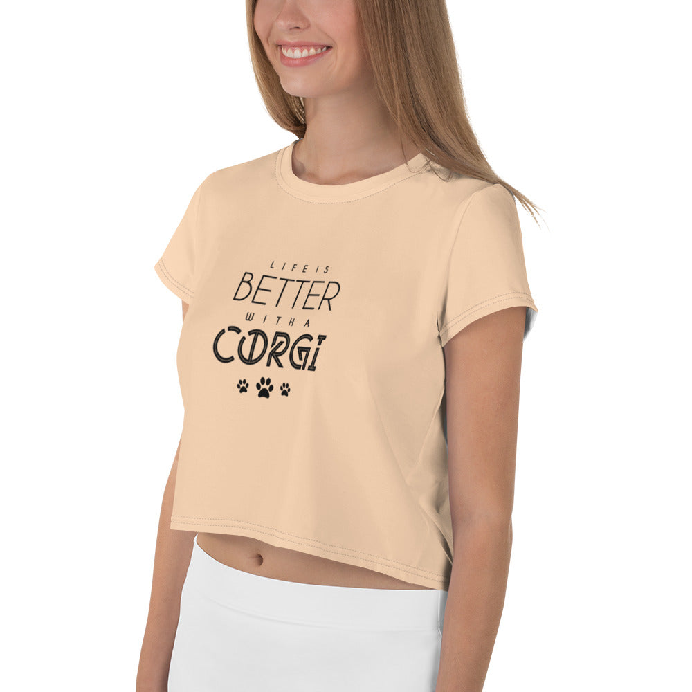 LIFE IS BETTER WITH A CORGI - All-Over Print Crop Tee