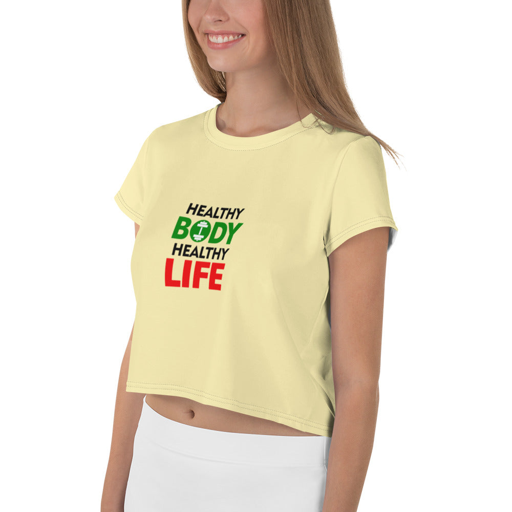 HEALTHY BODY HEALTHY LIFE - All-Over Print Crop Tee