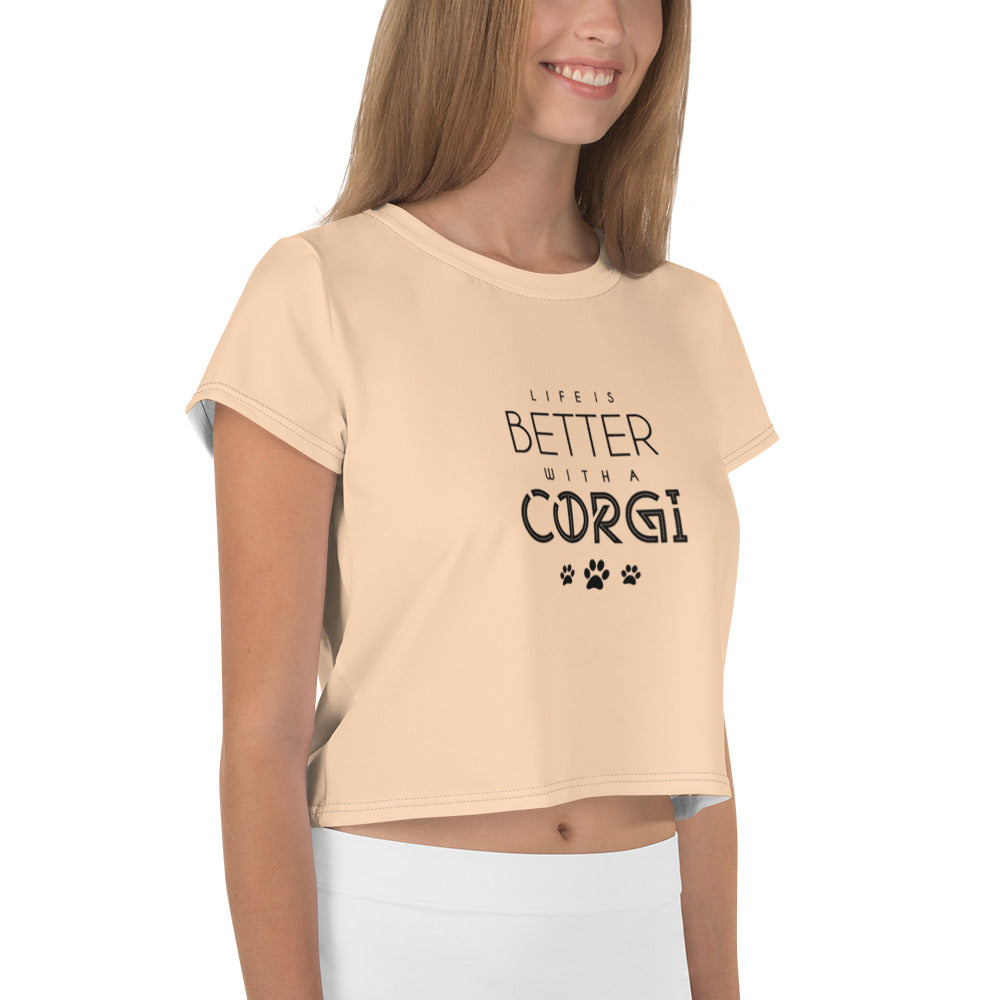 LIFE IS BETTER WITH A CORGI - All-Over Print Crop Tee