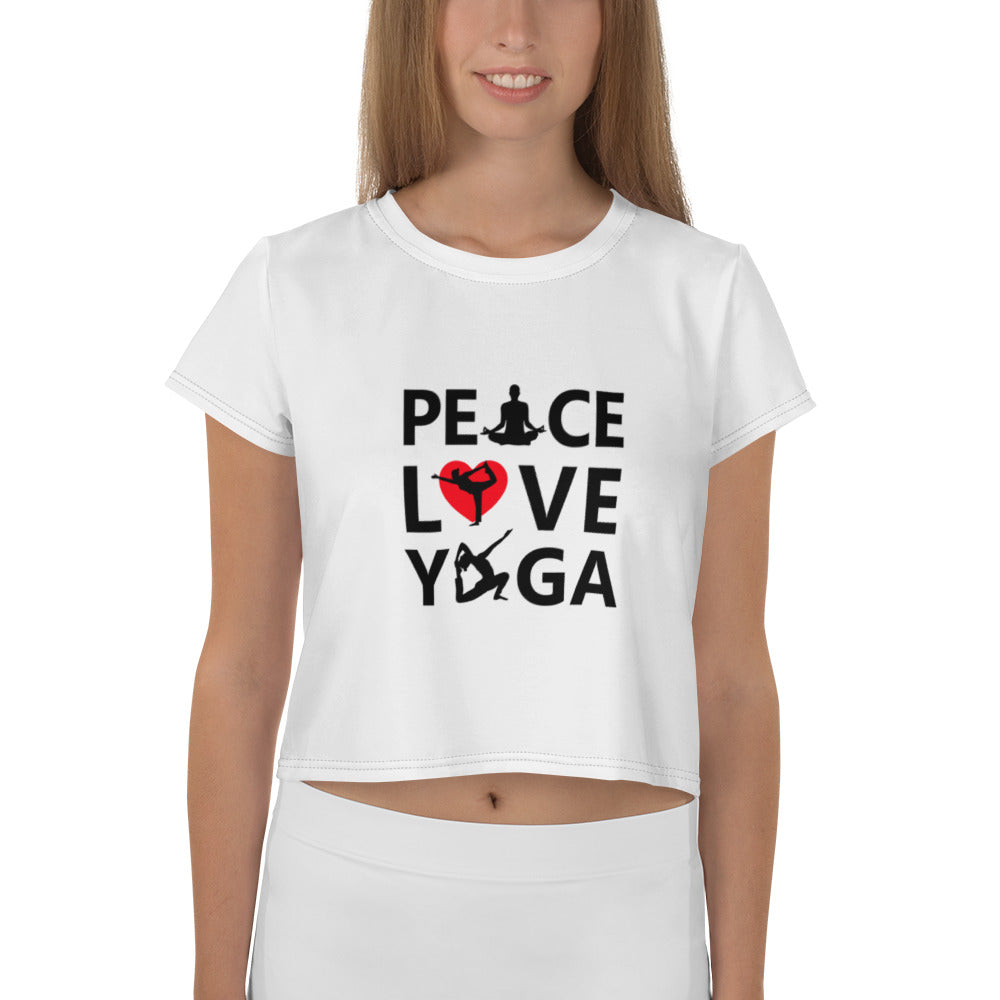 PEACE LOVE YOGA - All-Over Print Crop Tee