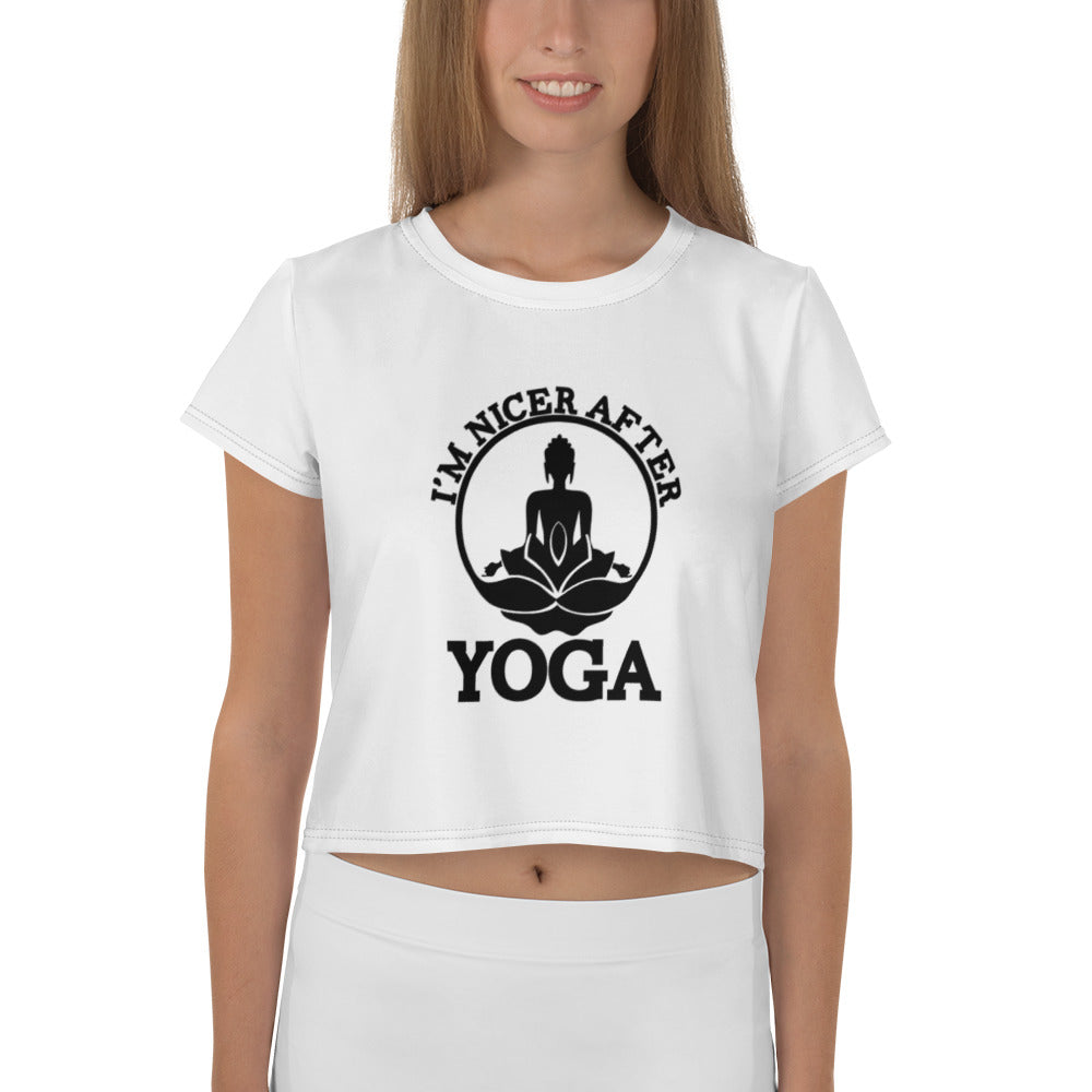 I'M NICER AFTER YOGA - All-Over Print Crop Tee