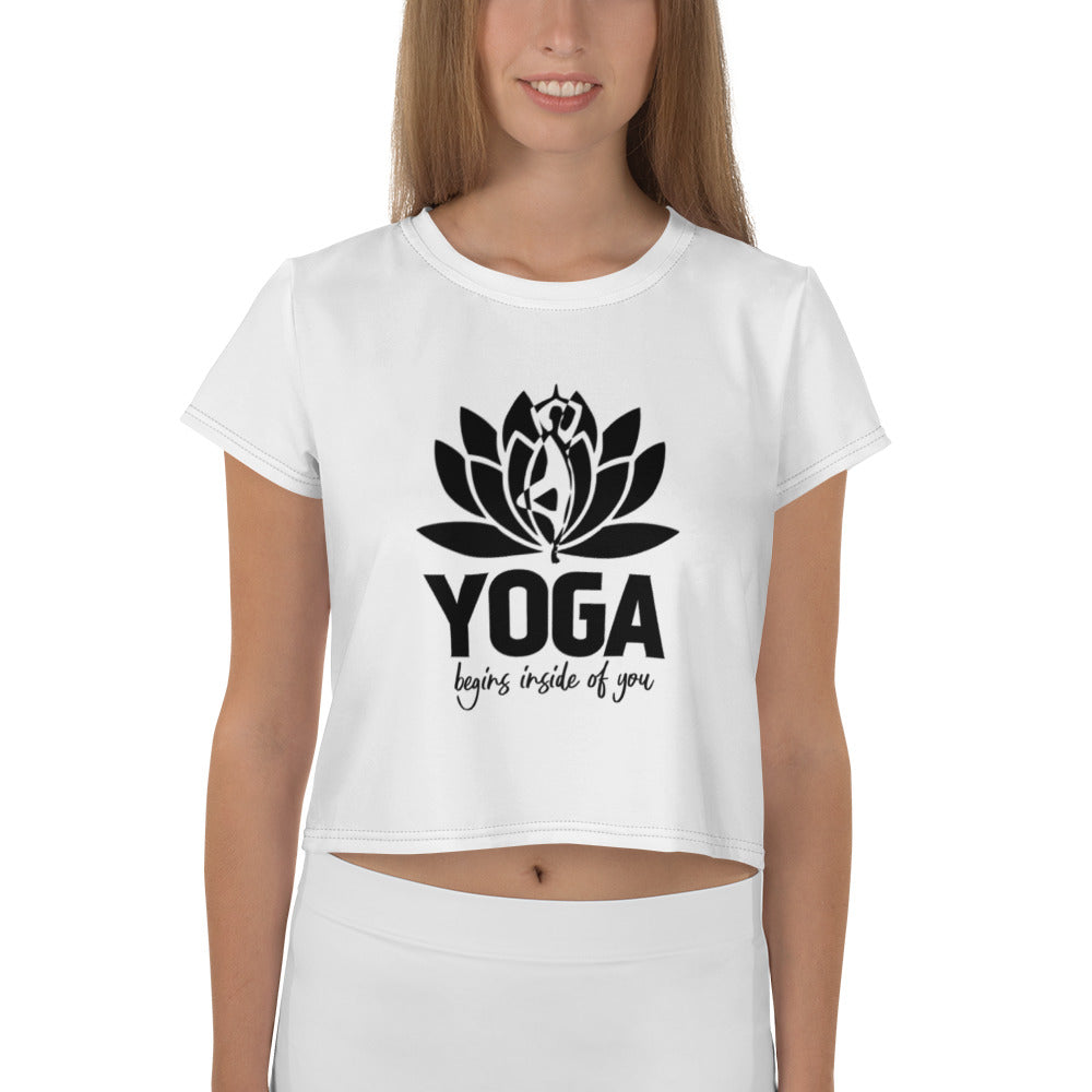 YOGA BEGINS INSIDE OF YOU - All-Over Print Crop Tee