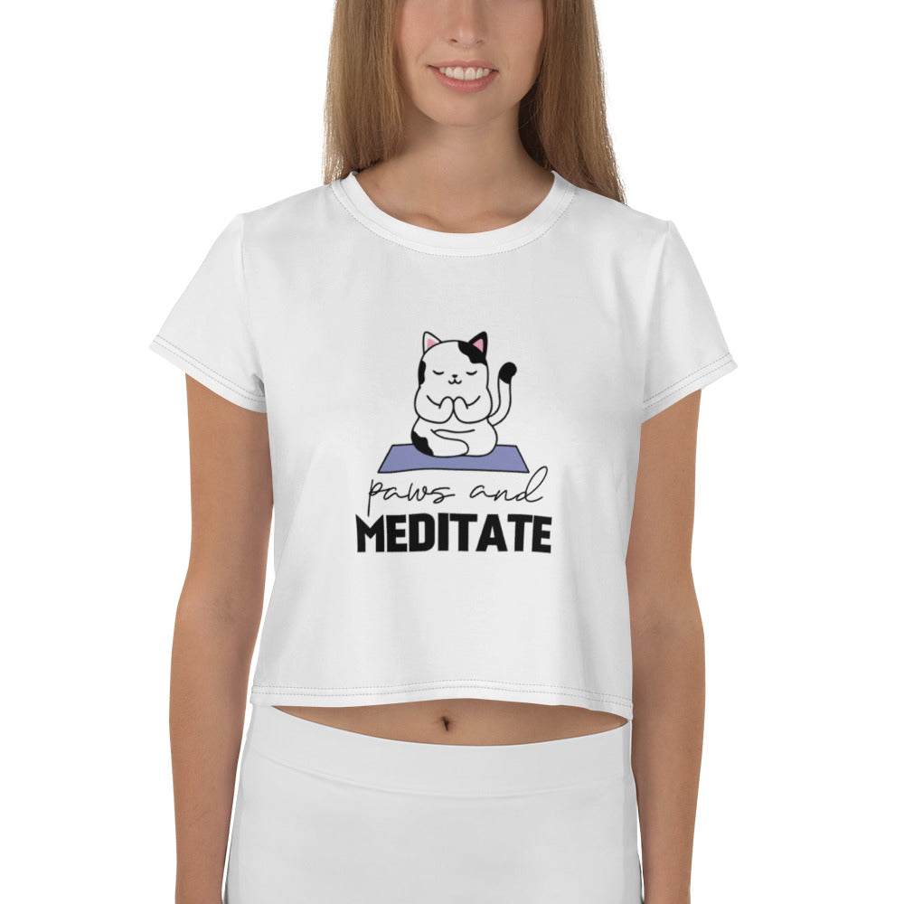 PAWS AND MEDITATE - All-Over Print Crop Tee