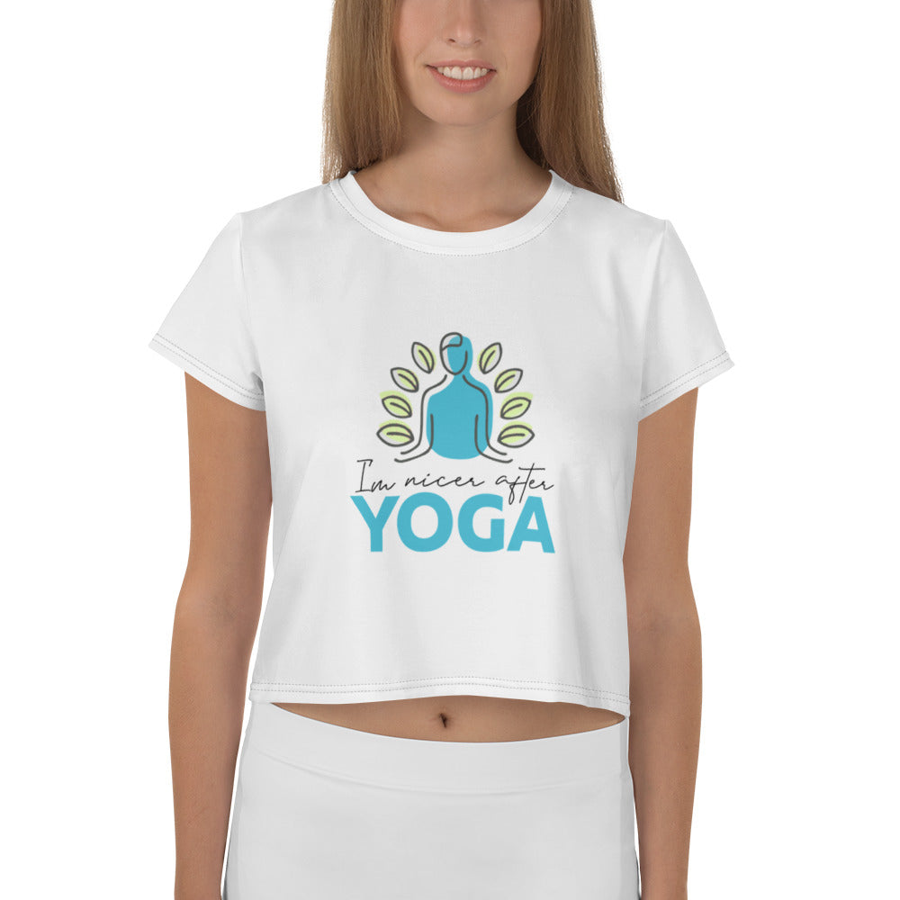 I'M NICER AFTER YOGA - All-Over Print Crop Tee