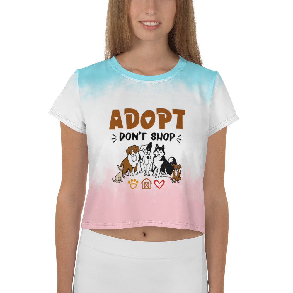 ADOPT DON'T SHOP - All-Over Print Crop Tee