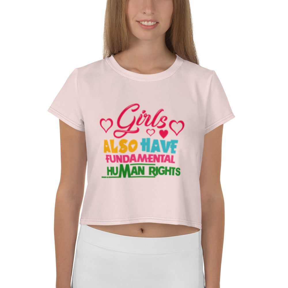 GIRLS ALSO HAVE FUNDAMENTAL HUMAN RIGHTS - All-Over Print Crop Tee