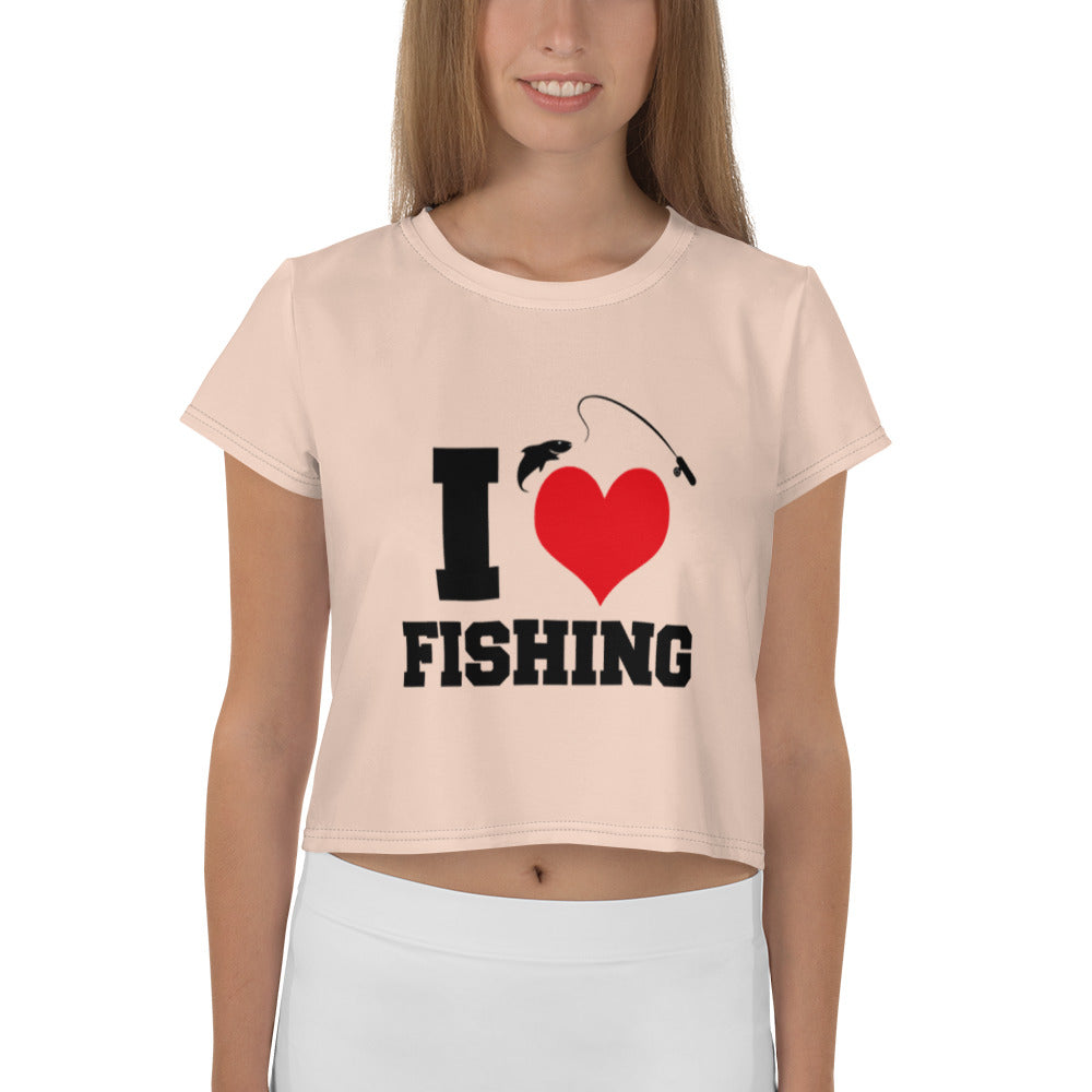 I LOVE FISHING - All-Over Print Crop Tee