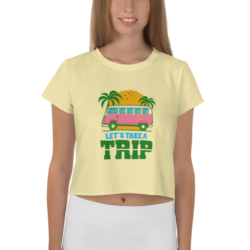 LET'S TAKE A TRIP - All-Over Print Crop Tee