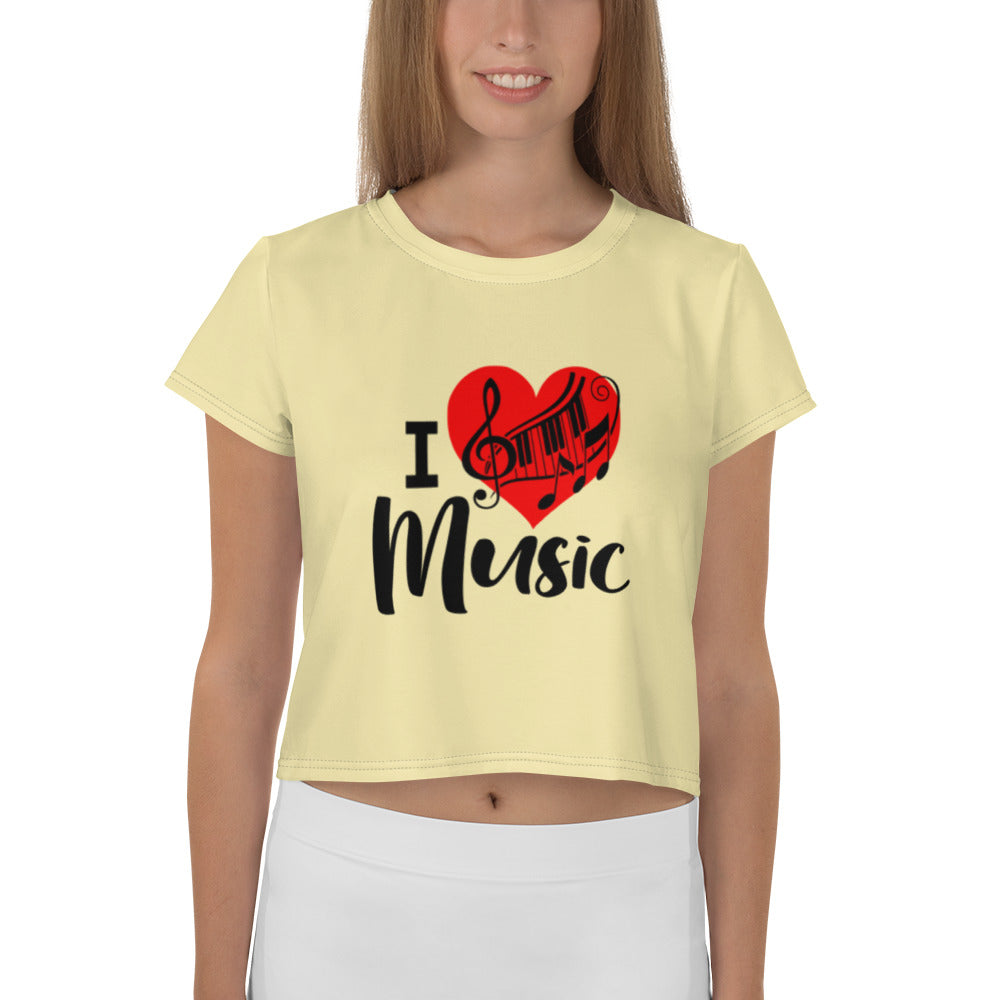 I LOVE MUSIC - All-Over Print Crop Tee