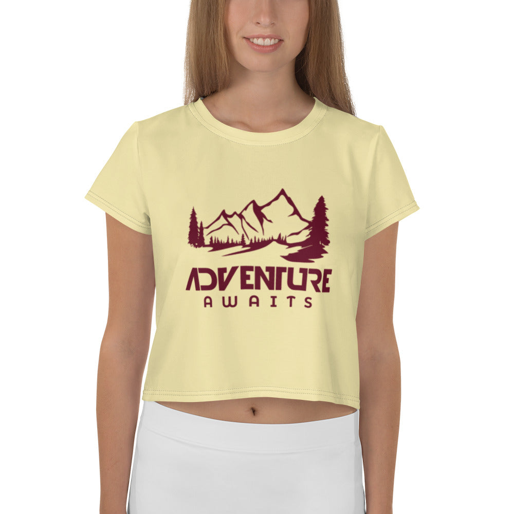 ADVENTURE AWAITS - All-Over Print Crop Tee