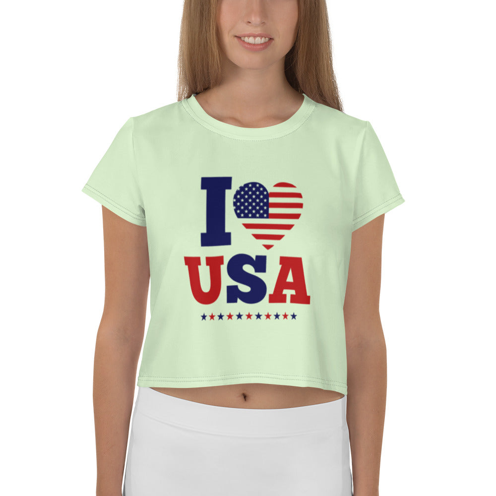 I LOVE USA - All-Over Print Crop Tee