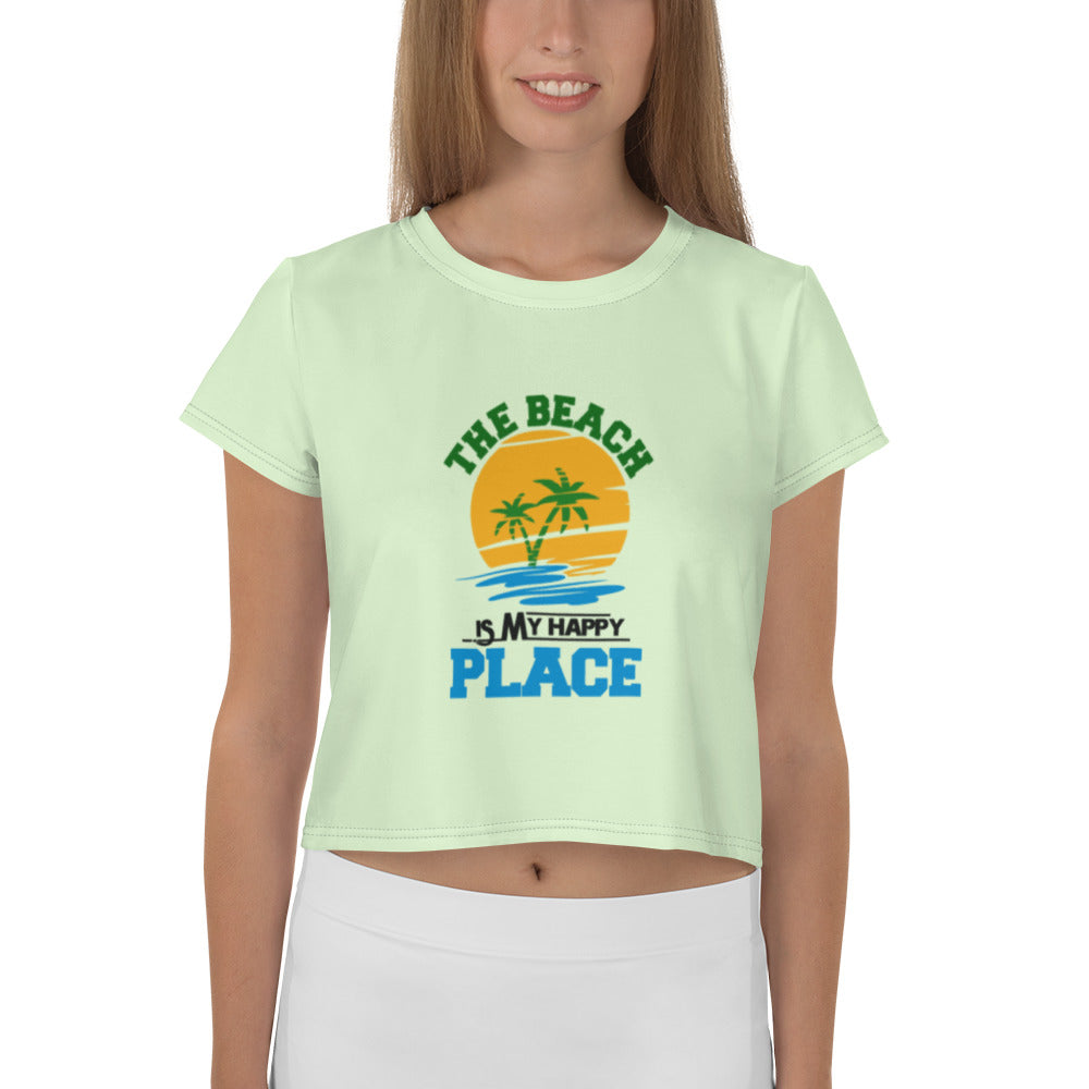 THE BEACH IS MY HAPPY PLACE - All-Over Print Crop Tee