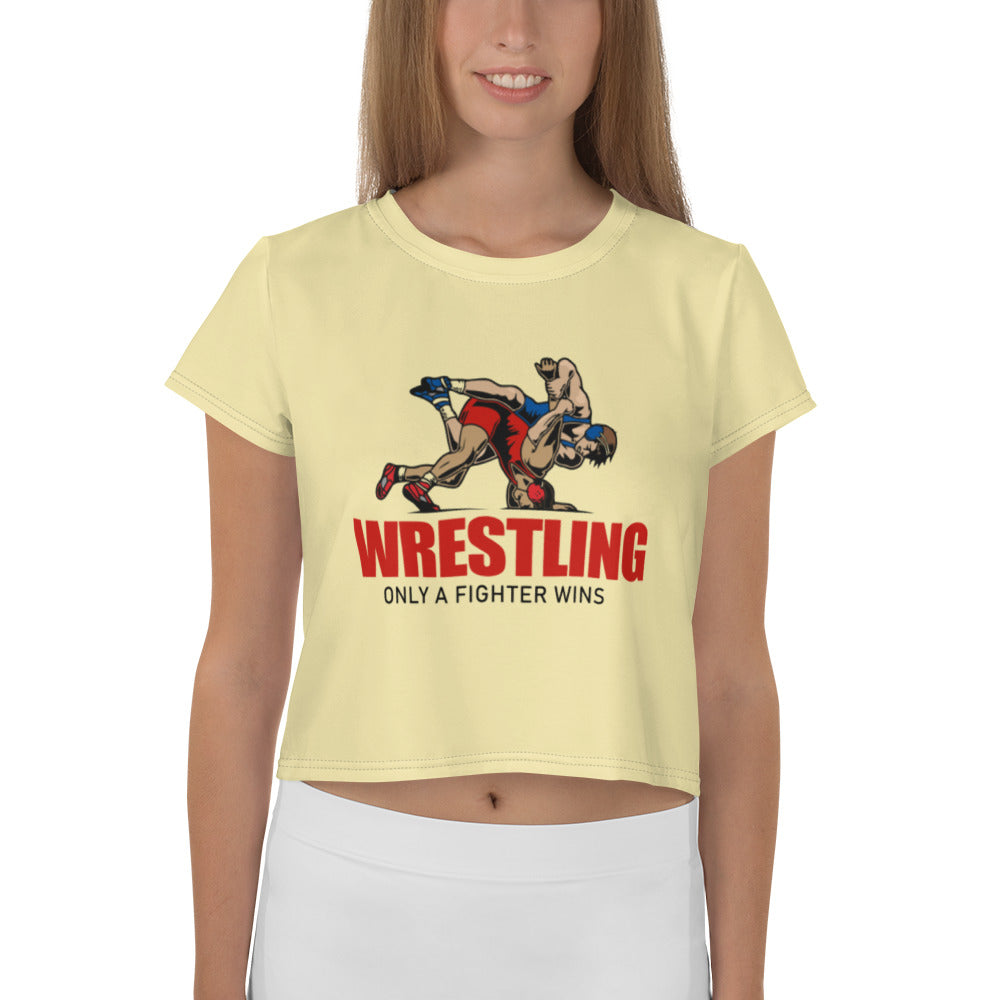 WRESTLING ONLY A FIGHTER WINS - All-Over Print Crop Tee