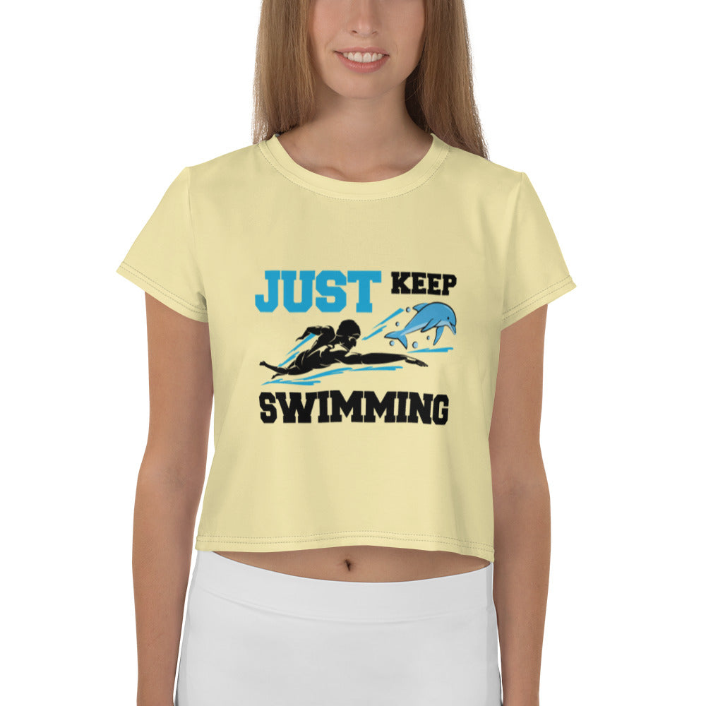 JUST KEEP SWIMMING - All-Over Print Crop Tee