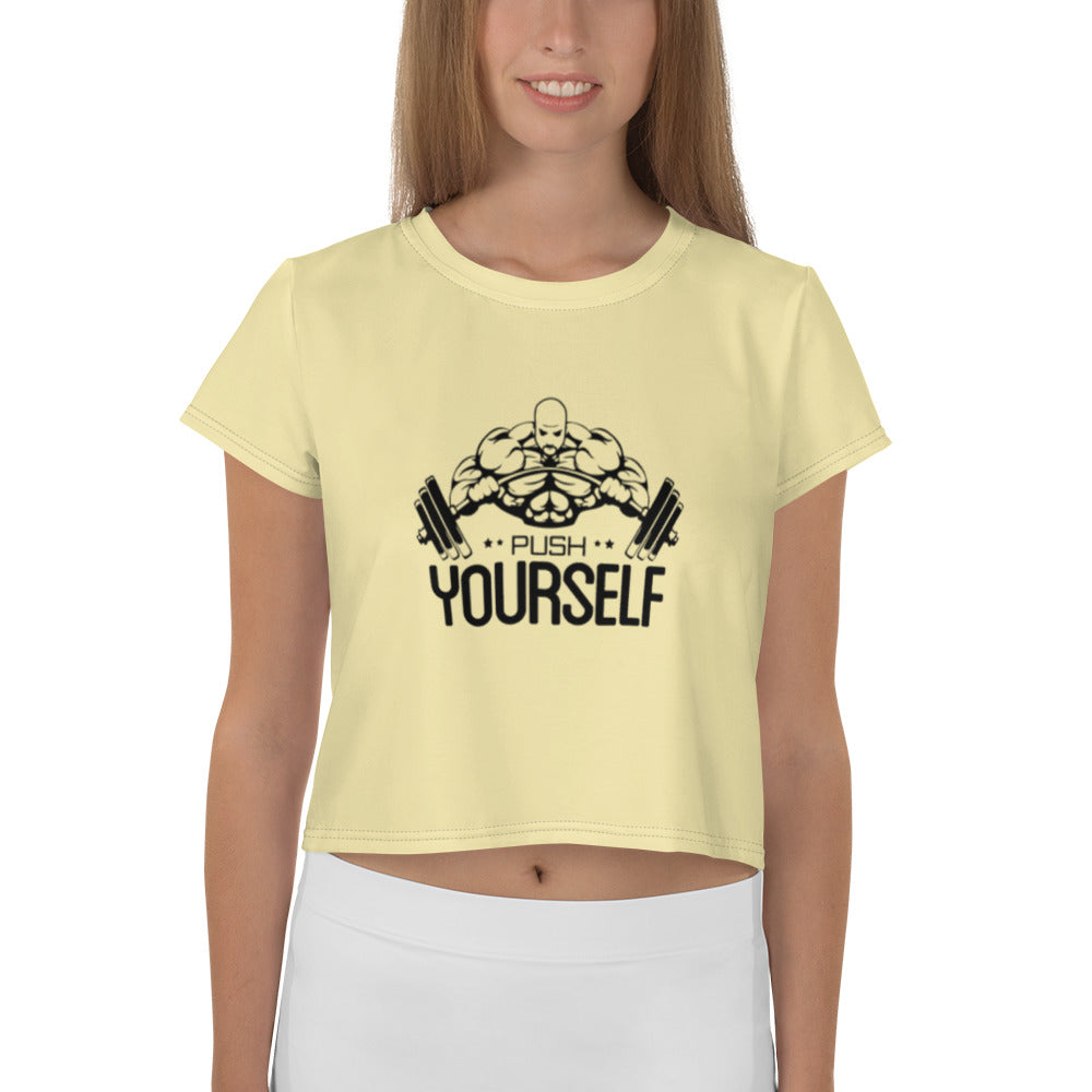 PUSH YOURSELF - All-Over Print Crop Tee