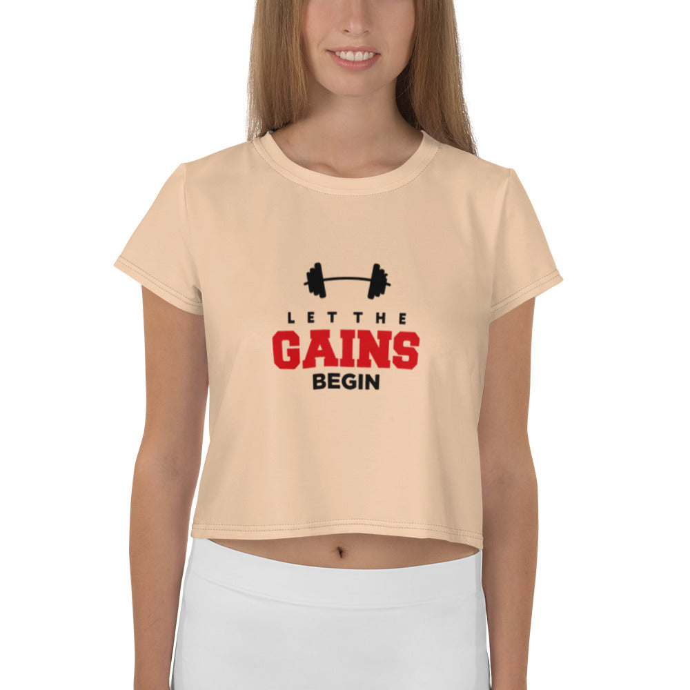 LET THE GAINS BEGIN - All-Over Print Crop Tee