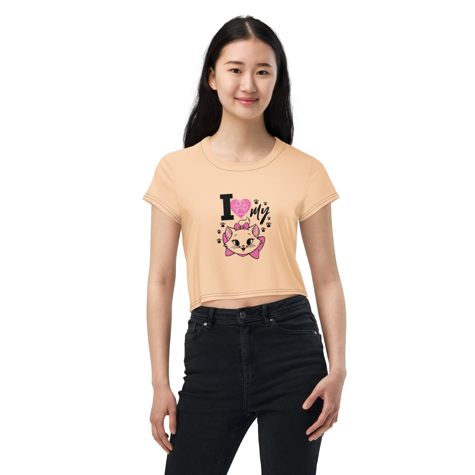 I LOVE MY CAT - All-Over Print Crop Tee