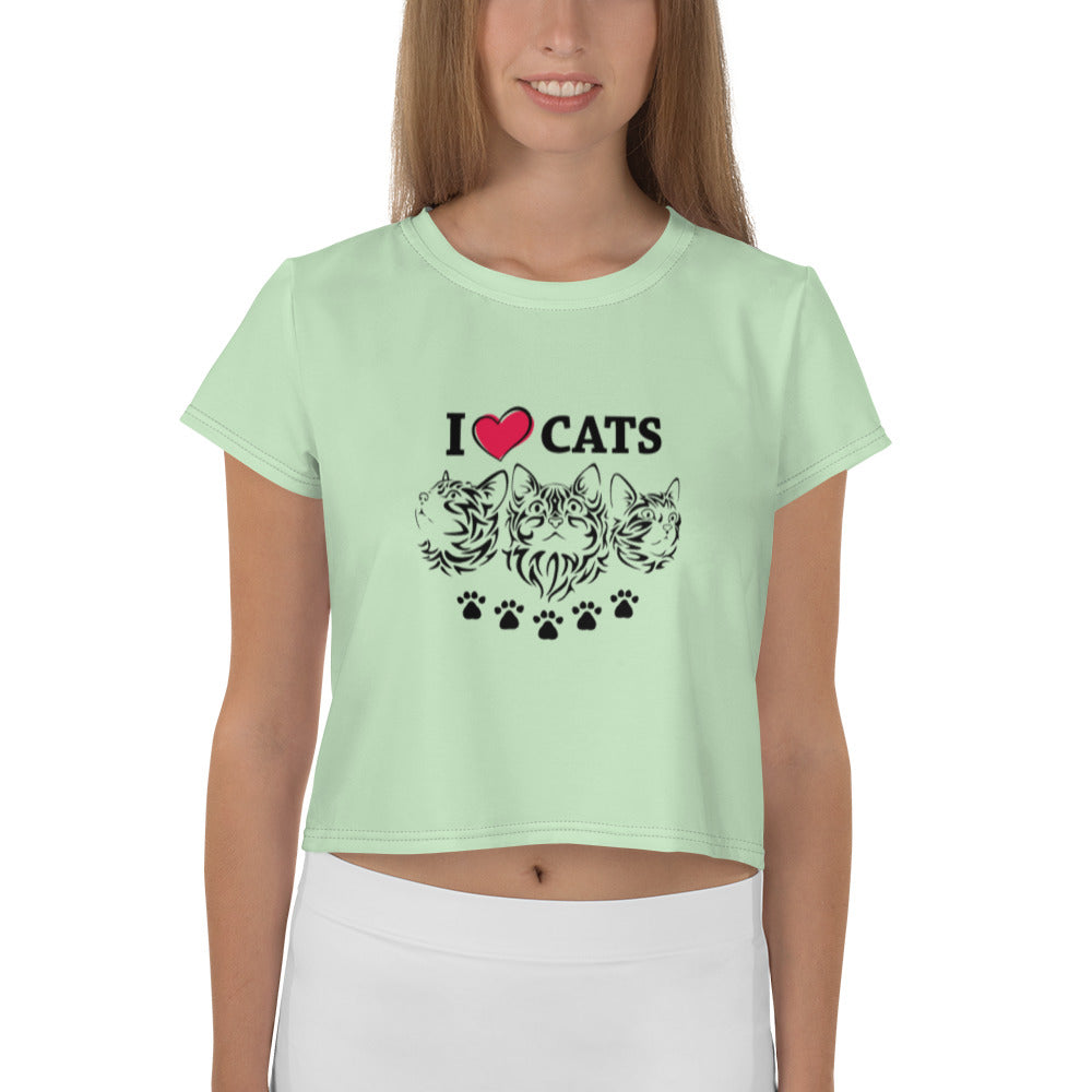 I LOVE CATS - All-Over Print Crop Tee