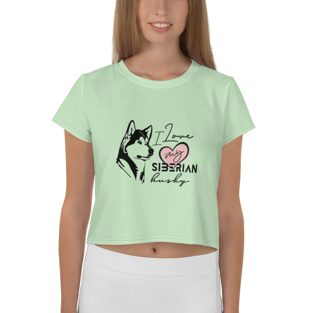 I LOVE MY SIBERIAN HUSKY - All-Over Print Crop Tee