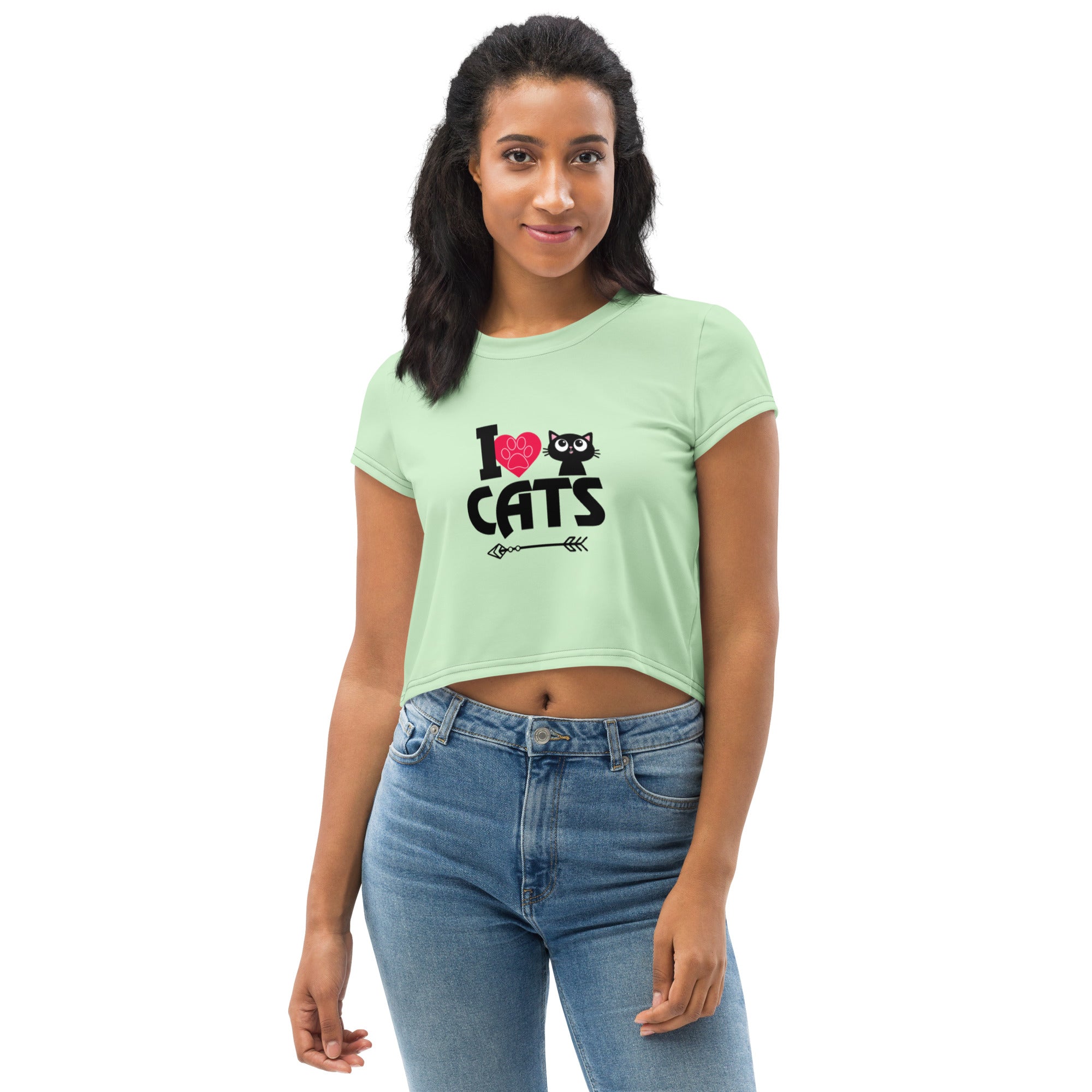 I LOVE CATS - All-Over Print Crop Tee