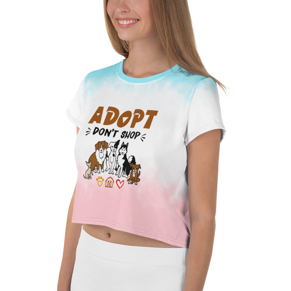 ADOPT DON'T SHOP - All-Over Print Crop Tee