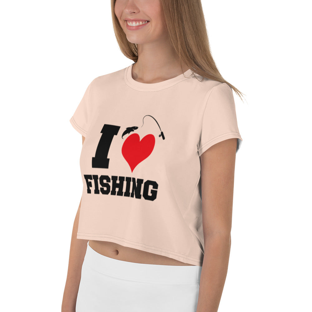 I LOVE FISHING - All-Over Print Crop Tee