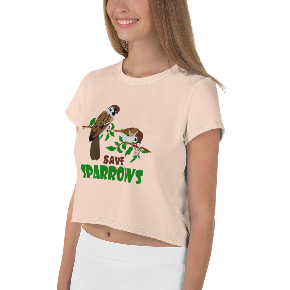 SAVE SPARROWS - All-Over Print Crop Tee