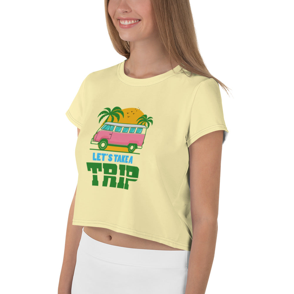 LET'S TAKE A TRIP - All-Over Print Crop Tee