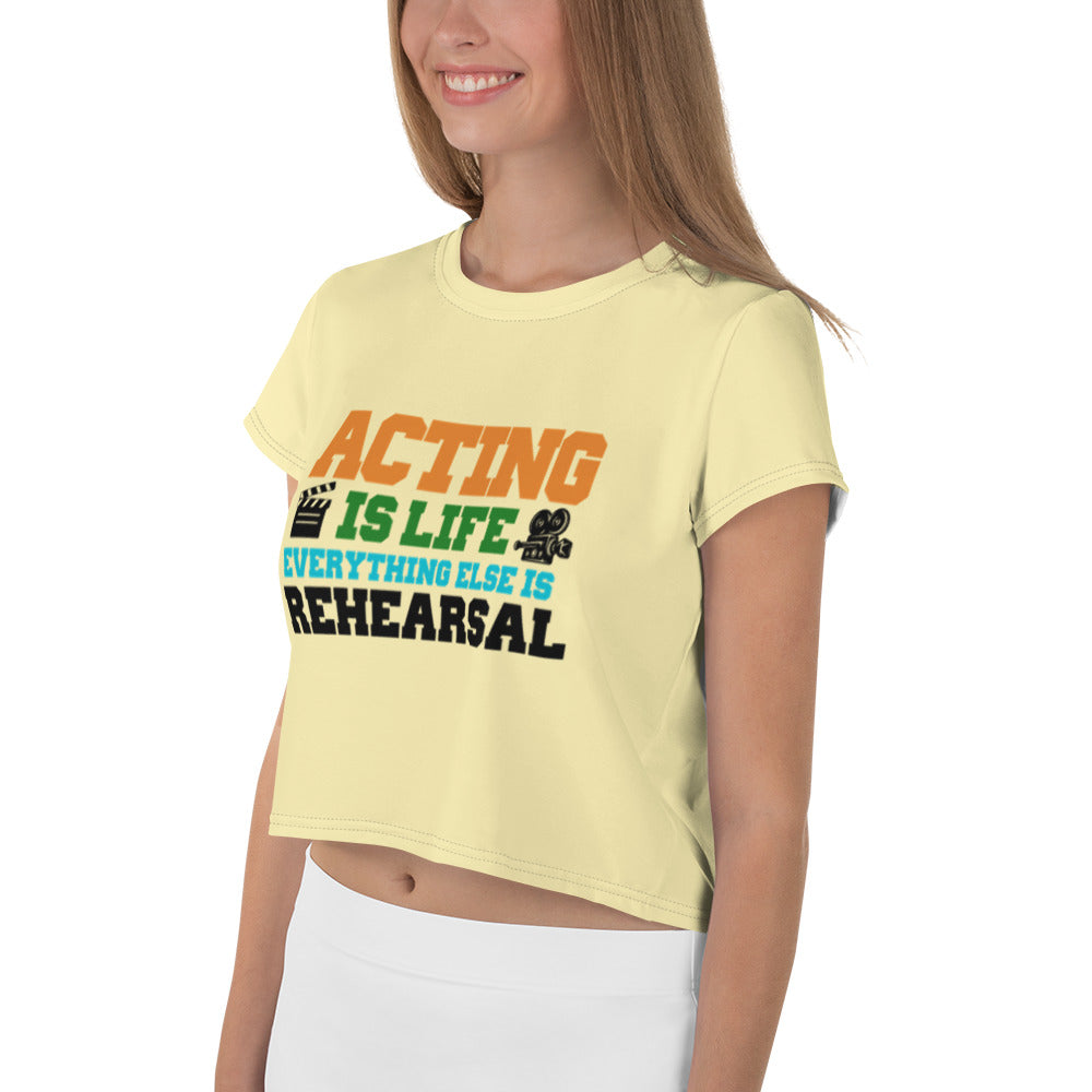 ACTING IS LIFE - All-Over Print Crop Tee