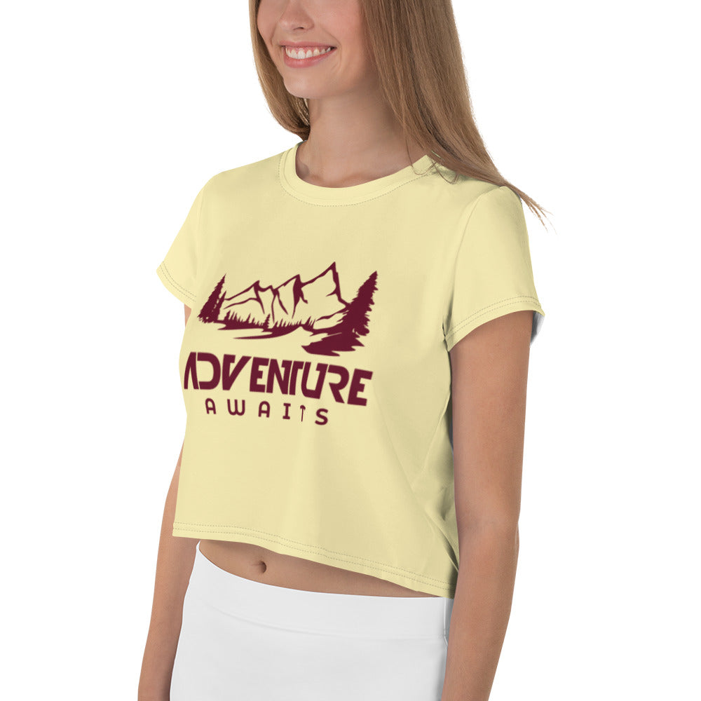 ADVENTURE AWAITS - All-Over Print Crop Tee