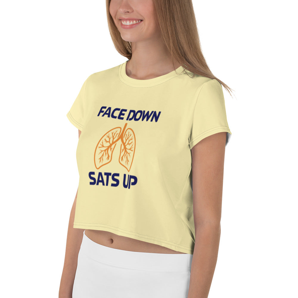 FACE DOWN SATS UP - All-Over Print Crop Tee