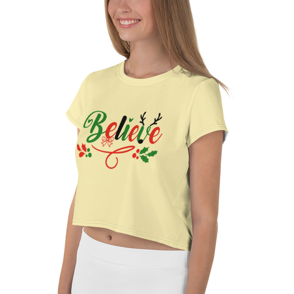 BELIEVE - All-Over Print Crop Tee