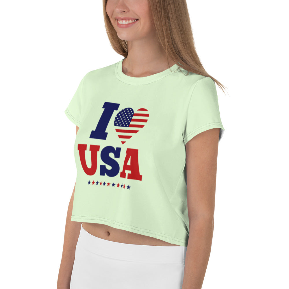 I LOVE USA - All-Over Print Crop Tee