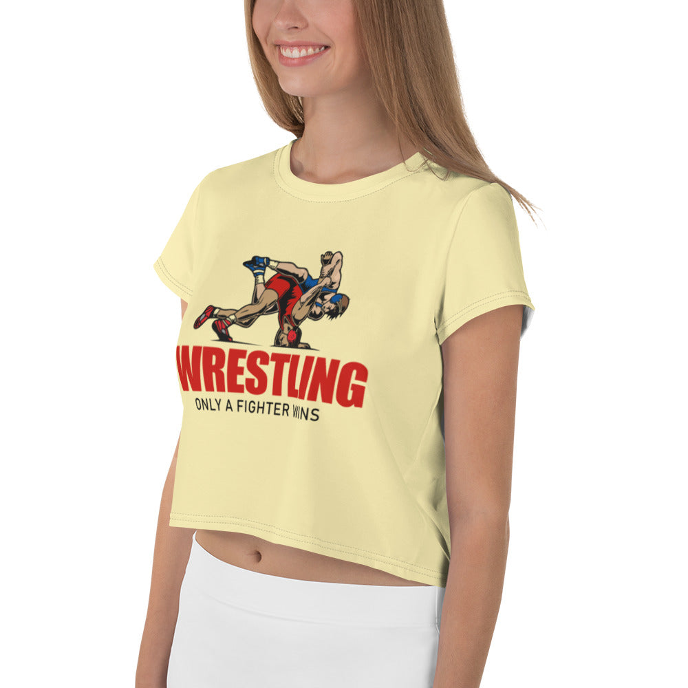 WRESTLING ONLY A FIGHTER WINS - All-Over Print Crop Tee