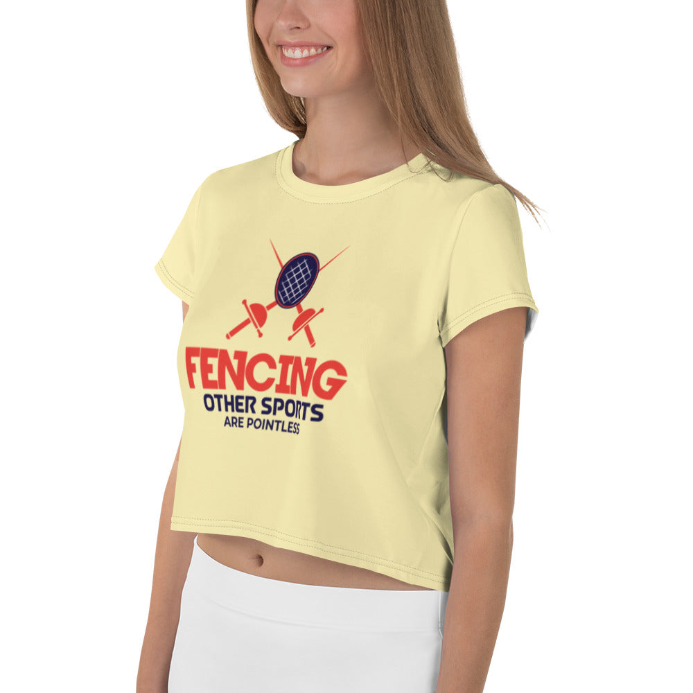 FENCING OTHER SPORTS ARE POINTLESS - All-Over Print Crop Tee