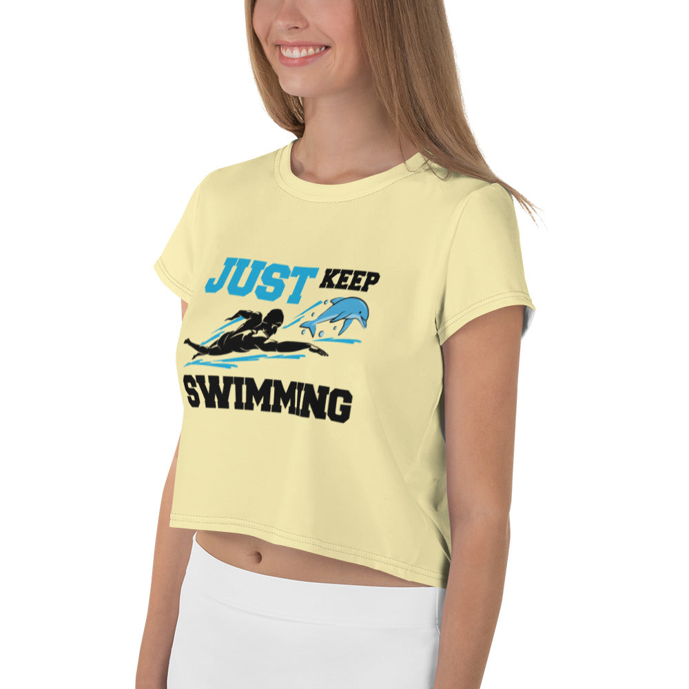 JUST KEEP SWIMMING - All-Over Print Crop Tee