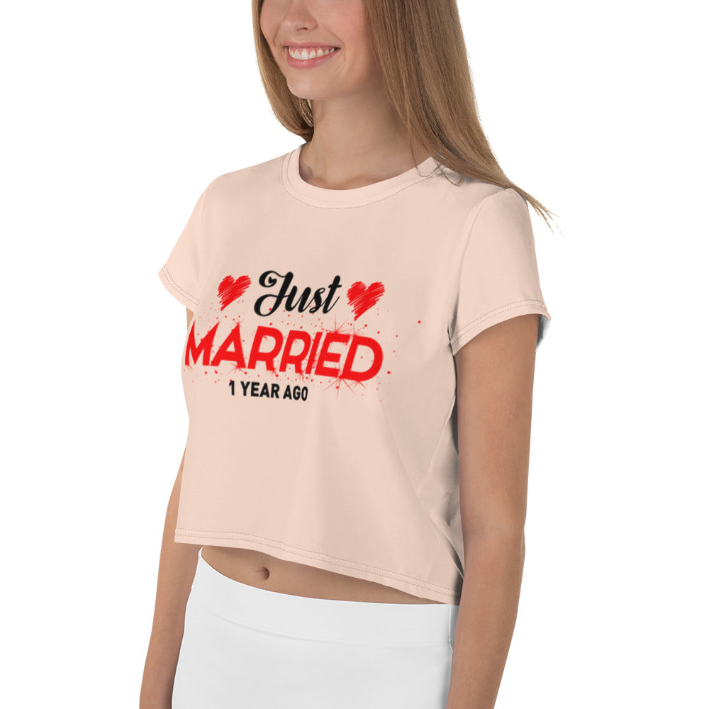 JUST MARRIED - All-Over Print Crop Tee