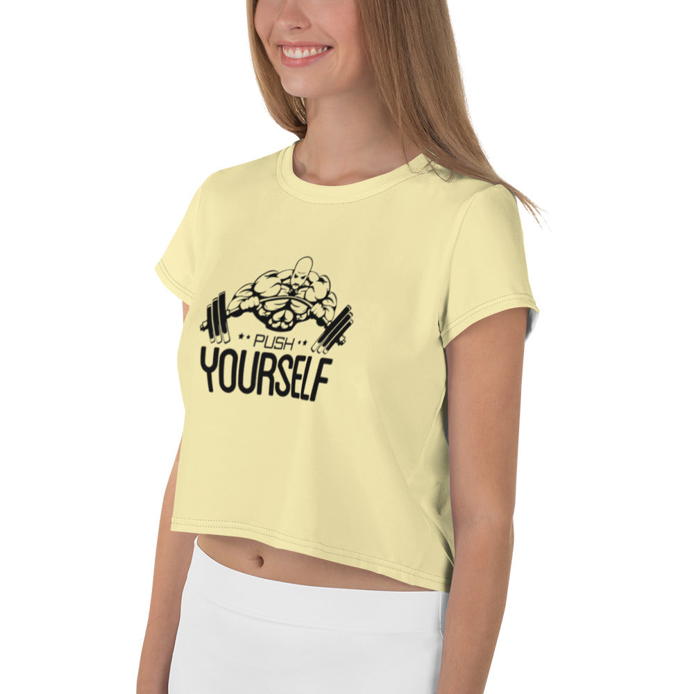 PUSH YOURSELF - All-Over Print Crop Tee