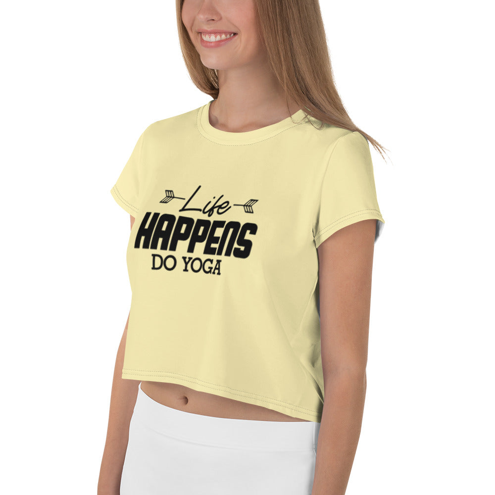 LIFE HAPPENS DO YOGA - All-Over Print Crop Tee