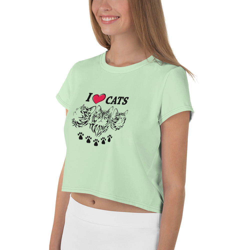 I LOVE CATS - All-Over Print Crop Tee