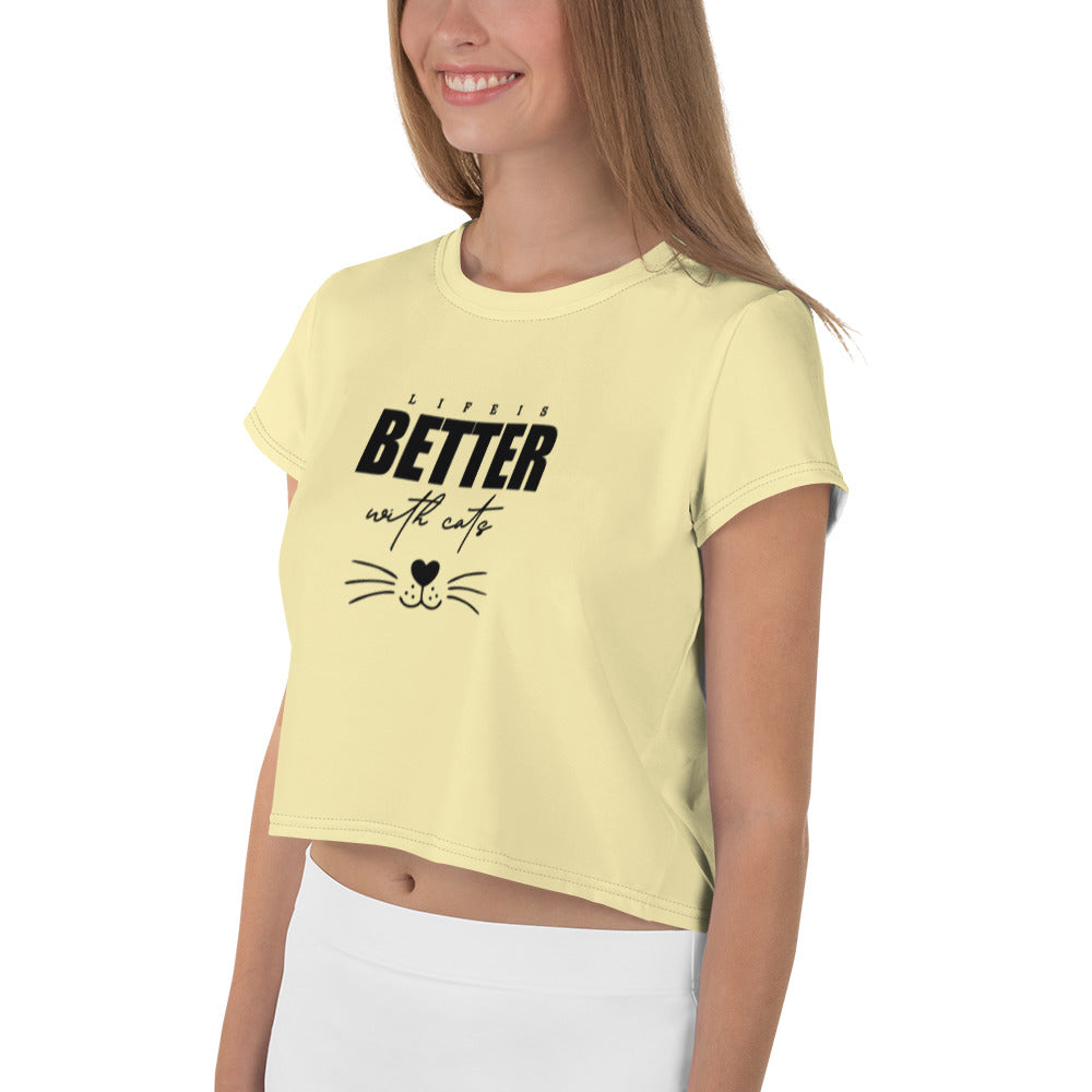 LIFE IS BETTER WITH CATS - All-Over Print Crop Tee