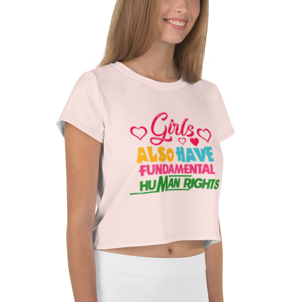 GIRLS ALSO HAVE FUNDAMENTAL HUMAN RIGHTS - All-Over Print Crop Tee