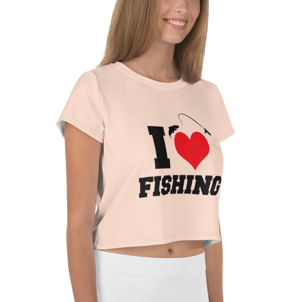 I LOVE FISHING - All-Over Print Crop Tee