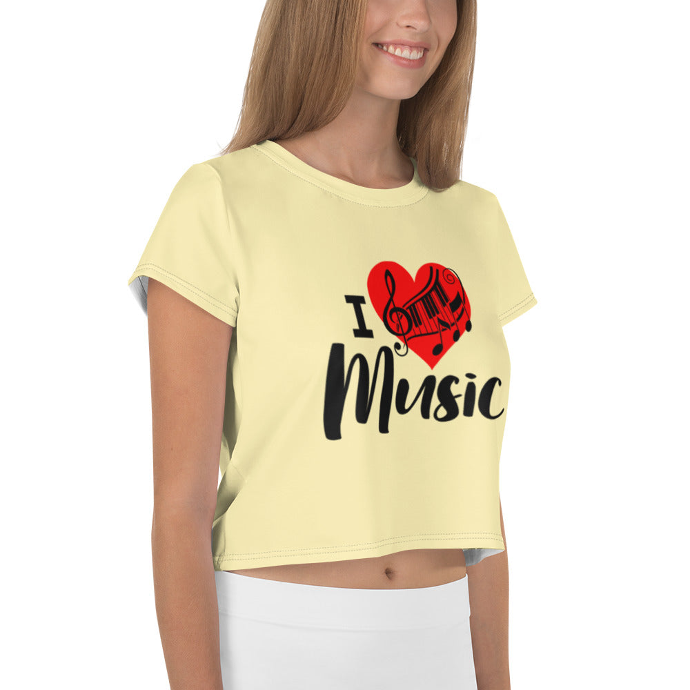 I LOVE MUSIC - All-Over Print Crop Tee