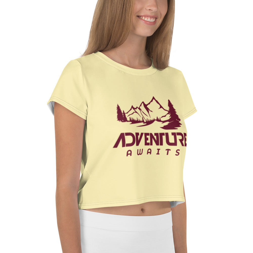 ADVENTURE AWAITS - All-Over Print Crop Tee